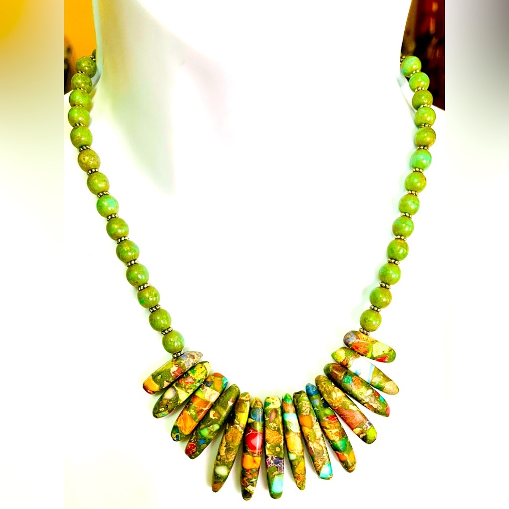 Handmade Multicolored Clay beads with Chrysoprase Necklace NWT